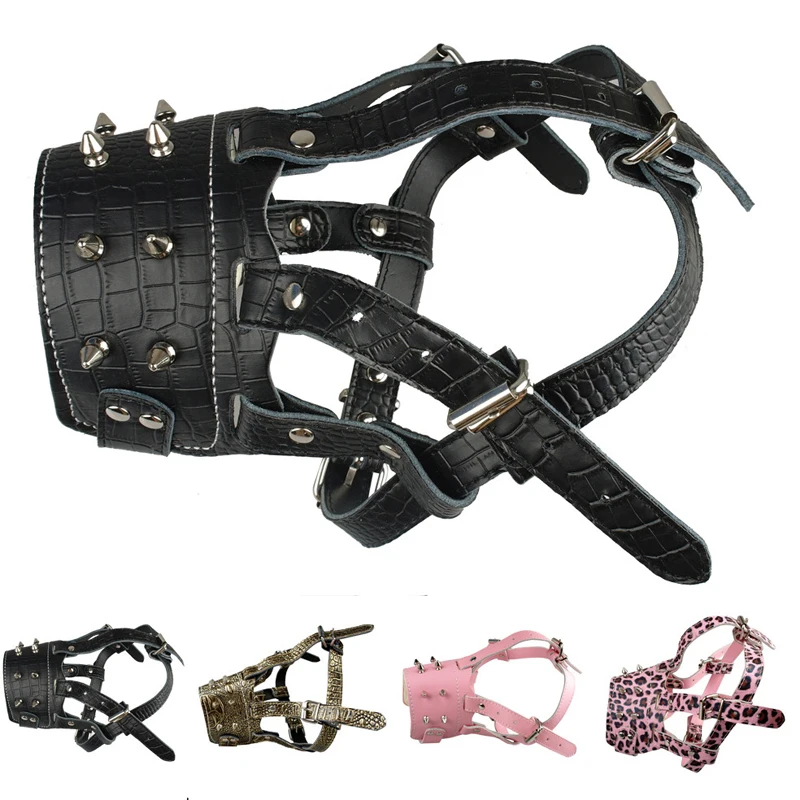 Шипованные заклепки из натуральной кожи маска для рта собаки против укуса