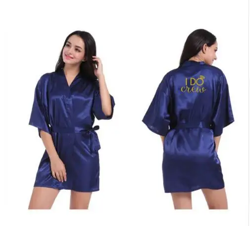 I DO CREW navy Индивидуальные I Do Crew Robe Золото письмо невесты команда кимоно атласный халат бакалавр свадебный подарок одежда для невесты - Цвет: I DO CREW navy