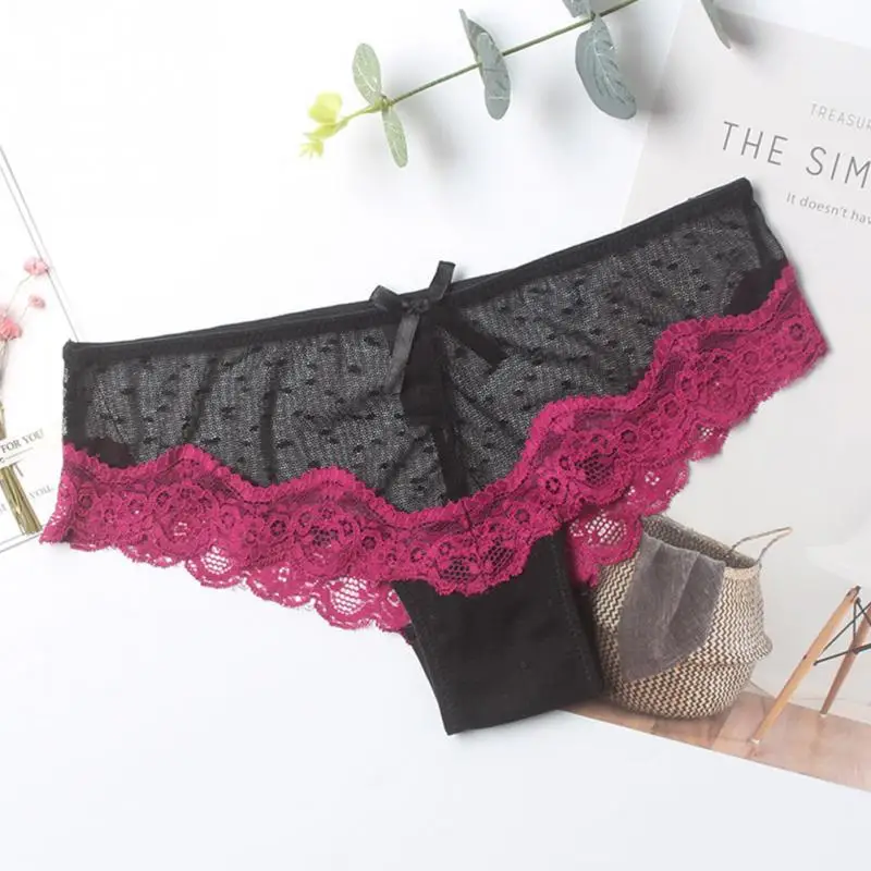 New Arrival Women Briefs Comfy Seamless Sexy Lace Transparence Underwear Panties Black/ Gray/ Red/Brown