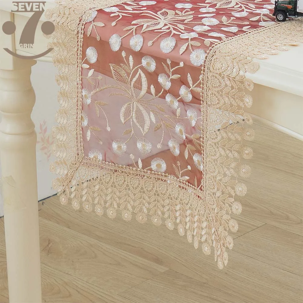 Free Shipping Home Decorative Wedding Party Banquet Birthday Xmas Festival Embroidered Burgundy Organza Table Runner | Дом и сад