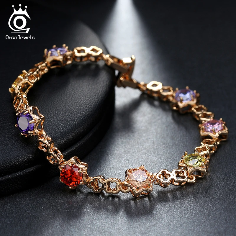 ORSA JEWELS браслет в форме звезды золотого цвета с кристаллами на цепочке AAA австрийский кубический цирконий цветные браслеты для женщин OMB12