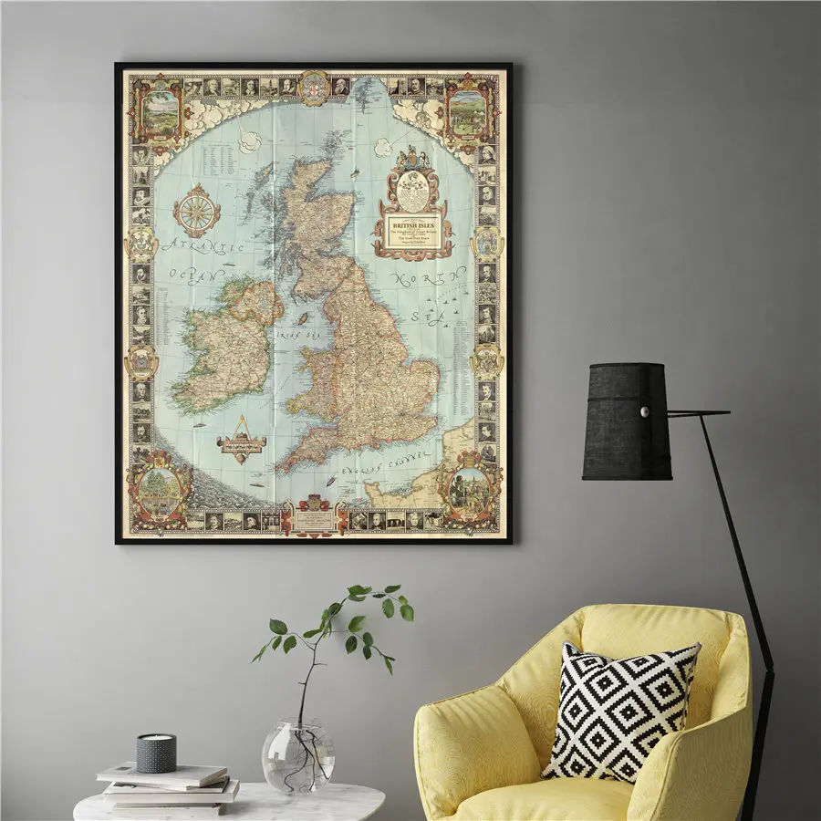 Фото Винтажный плакат с изображением британской и ирландской карты Классический