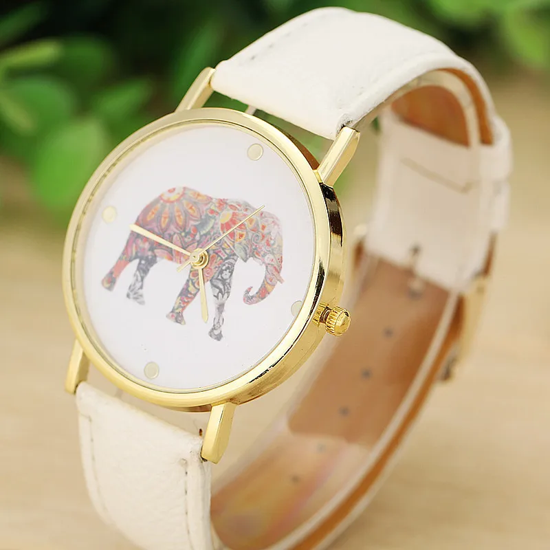 

Lovesky new Fashion Women Watches Elephant Printing Pattern Weaved Leather Quartz Dial marble Watch wristwatch Wholesale Fi