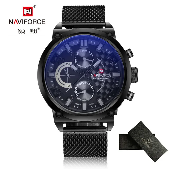 NAVIFORCE Топ Элитный бренд Для мужчин часы Аналоговые Кварцевые 24 часа дата часы человек 30 м Водонепроницаемый часы мужской спортивный Сталь наручные часы - Цвет: BLACK GRAY