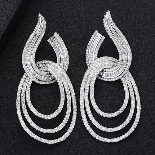 Silver SisCathy Роскошные серьги в форме капли воды для женщин Свадебные с кубическим цирконом CZ Дубай Свадебные серьги Модные ювелирные изделия - Окраска металла: Silver