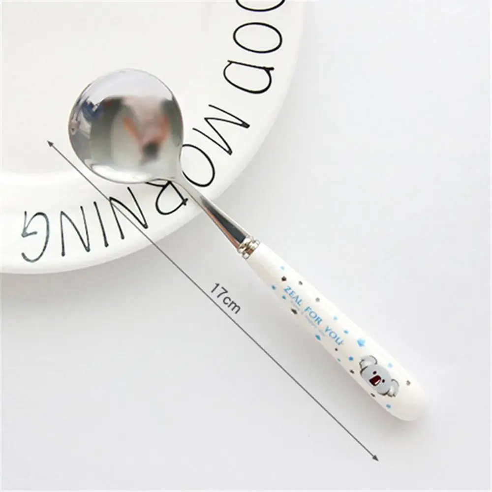17cm Stainless Steel Spoon Fork Cartoon Animal Printing Fruit Fork Party Cake Salad Vegetable Forks Children Dinnerware Cutlery - Цвет: 17cm