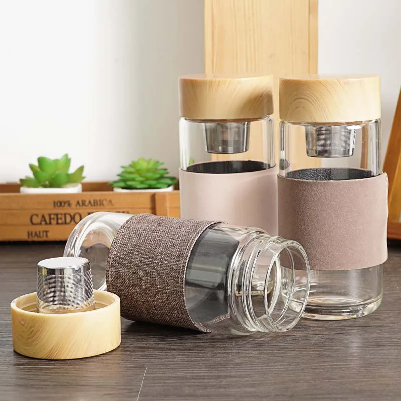 Новинка бутылка для воды 400 мл летняя стильная портативная стеклянная с тканевым