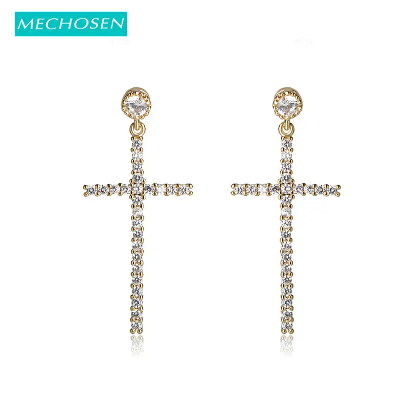 Женские серьги гвоздики MECHOSEN простые золотого цвета с кубическим цирконием