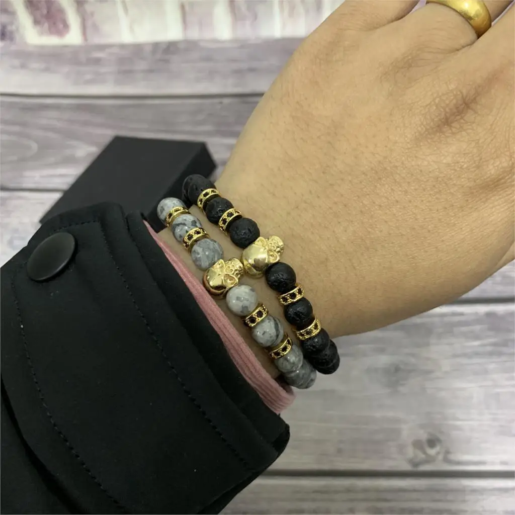 2 шт./компл. бусины из натуральной лавы Роскошные Панк CZ Скелетон Череп Подвески