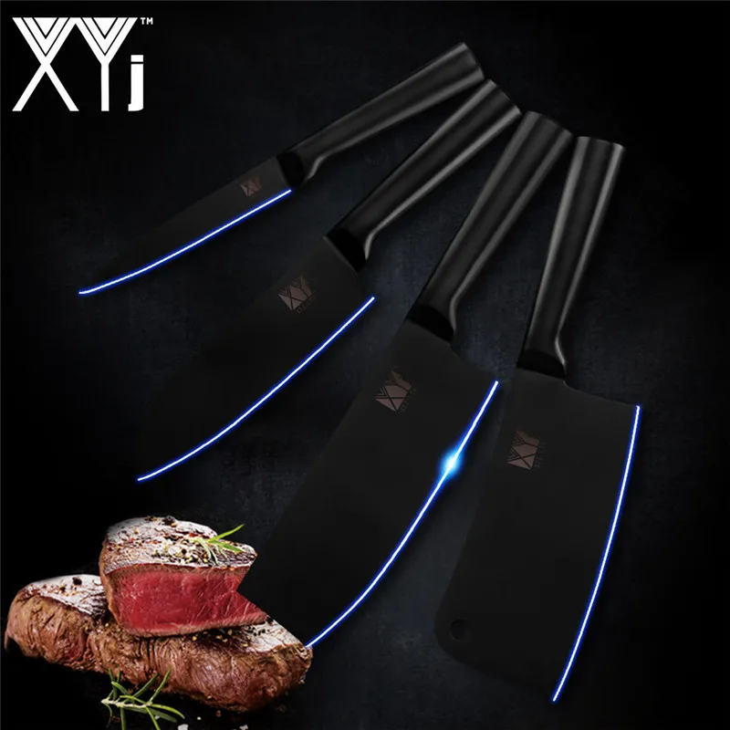 B.4 Pcs set XYj Кливер набор кухонных ножей 4cr14 из нержавеющей стали держатель ножей подставка утилита Santoku разделочные ножи накири точилка стержень подарок - Цвет: B.4 Pcs set
