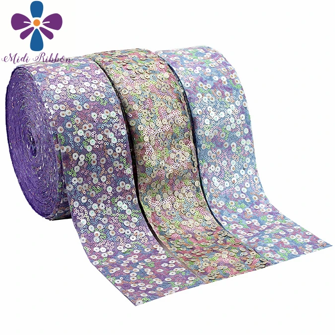 3"75mm Shiny Cutting Sequin Ribbon Colorful Aqua Pink Purple DIY Wedding Party Decor Hair Bowknows Making 25yards/roll