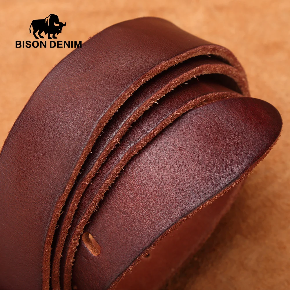 Мужской винтажный ремень BISON DENIM черный из натуральной воловьей кожи с пряжкой