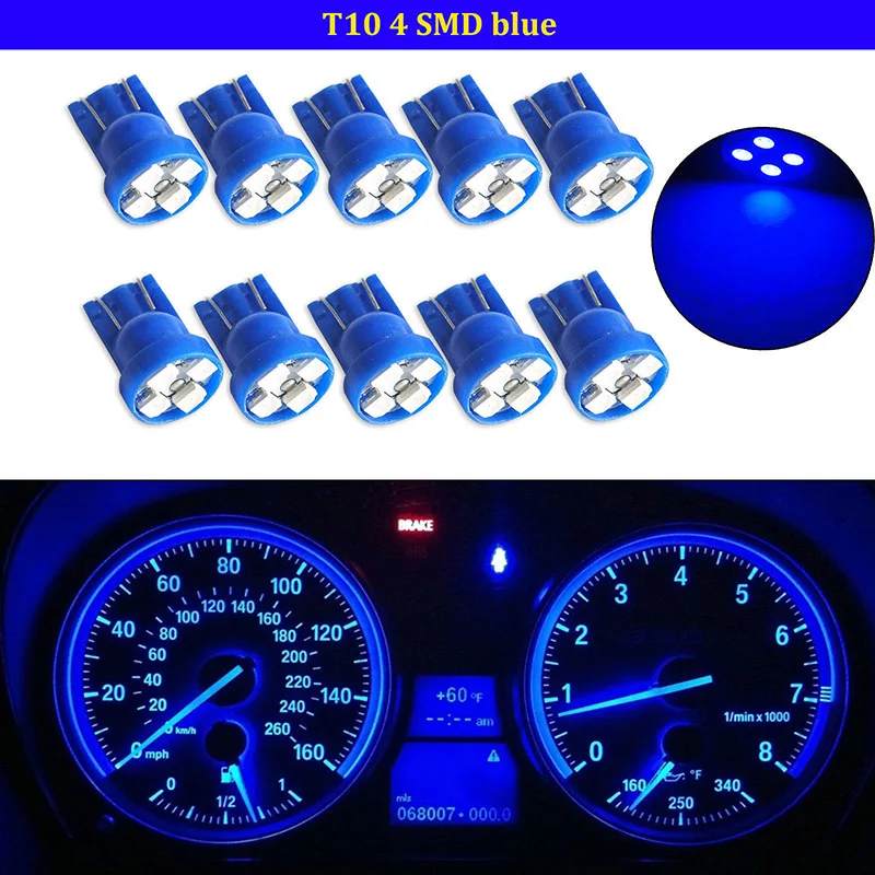 

10pcs/set T10 W5W 194 2825 4SMD LED Wedge Dashboard Gauge Cluster Light Bulb Blue