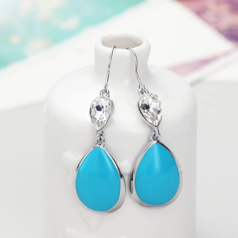 Neoglory ювелирные изделия кристалл синяя эмаль краска модные серьги-капли Brincos для