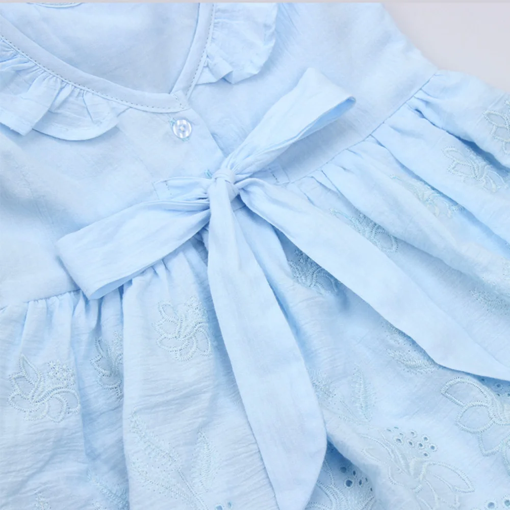Baby Girl Ruffles Drawstring Bow Clothes Children Embroidery Sleeveless Dresses Kids Backless Crew Neck | Детская одежда и обувь