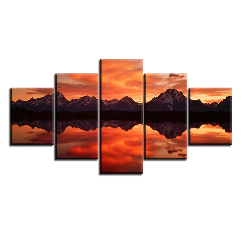 

5 pc Set mountains-sunset NO FRAME Oil Painting Canvas Prints Wall Art Pictures For Living Room Decorations