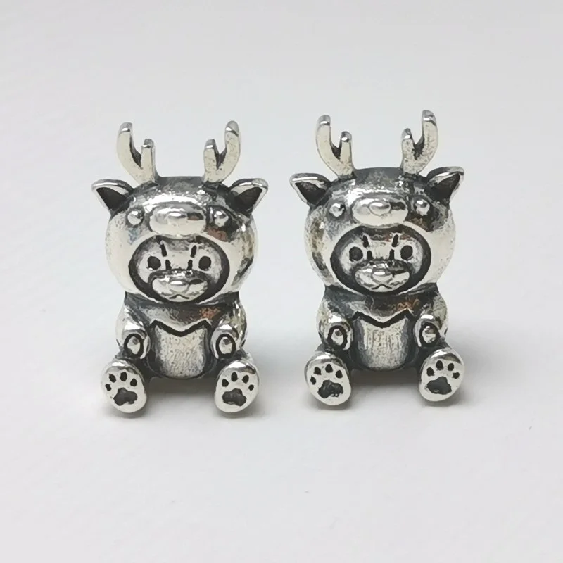 Подвески в виде оленя и медведя из стерлингового серебра 925 пробы бусины животных