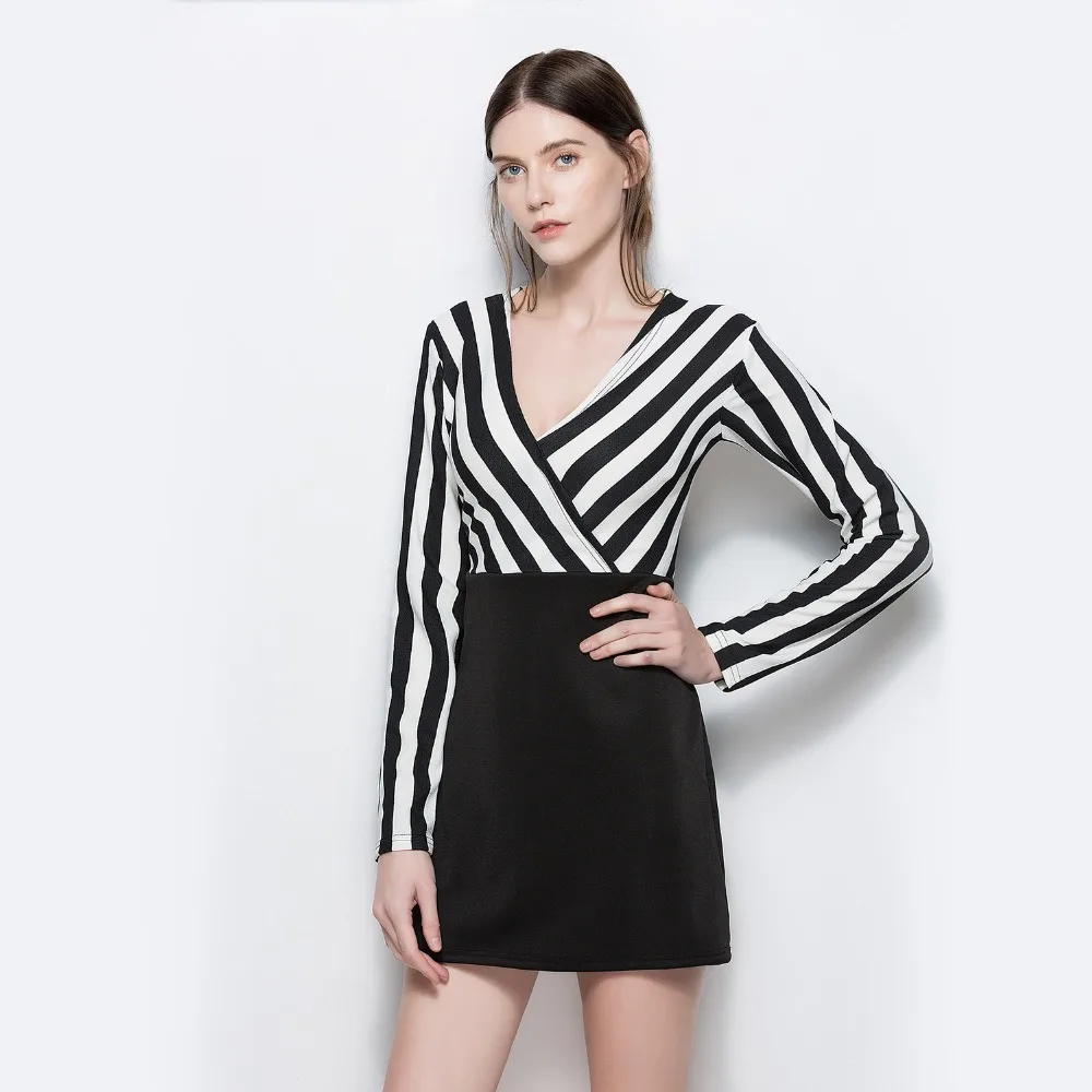 2019 летнее женское сексуальное Полосатое платье с длинным рукавом милое Фетиш
