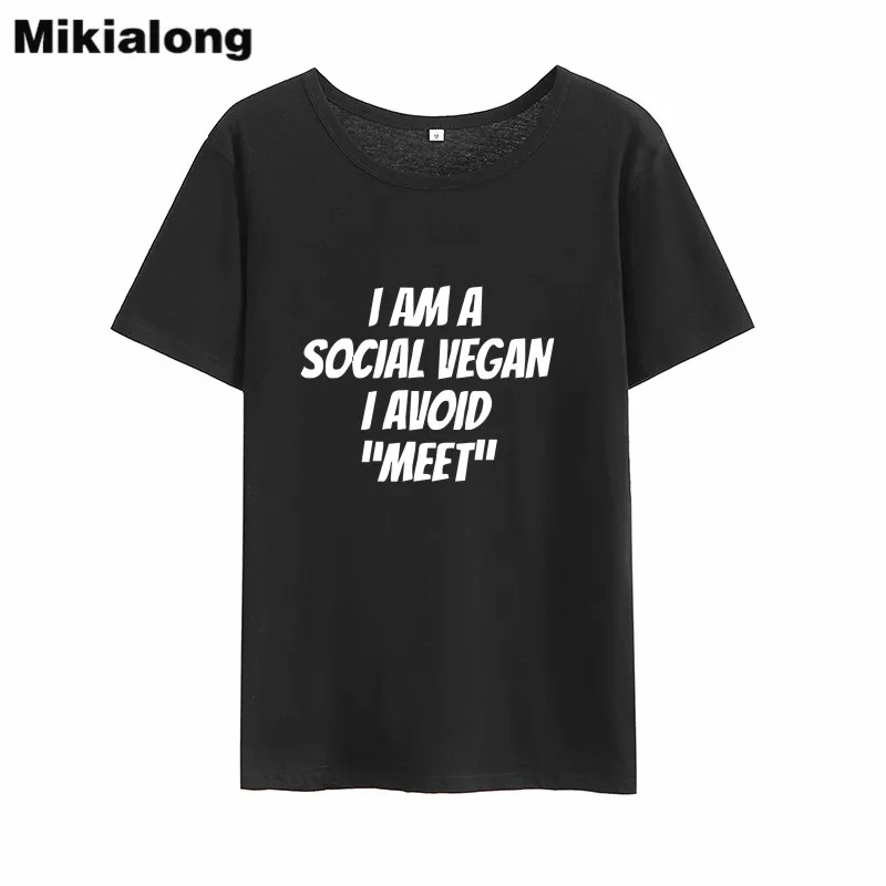 

Футболка Mikialong I Am A Social для веганов, уличная одежда, Женская свободная хлопковая Футболка 2018 с круглым вырезом, женская розовая белая футболк...