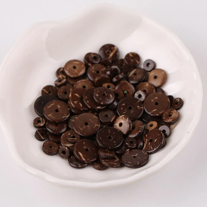 Бусины-разделители из натуральной кокосовой шелухи 6/8/10/12 мм Плоские Круглые