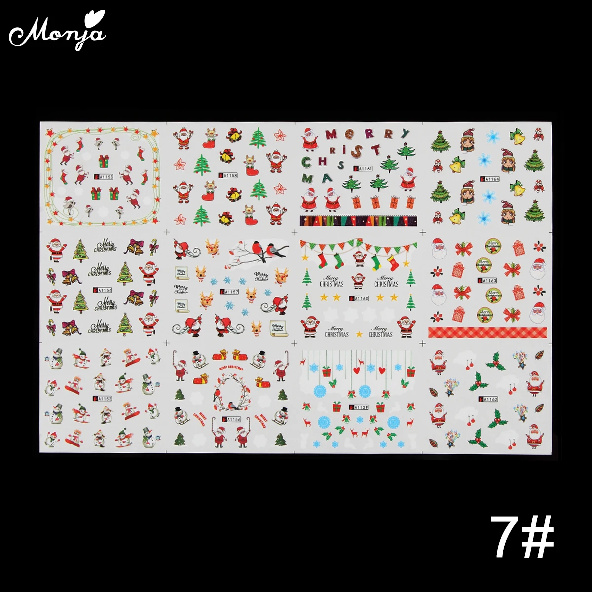Monja 4 стиля дизайн ногтей Рождество узор серии переноса воды полное покрытие