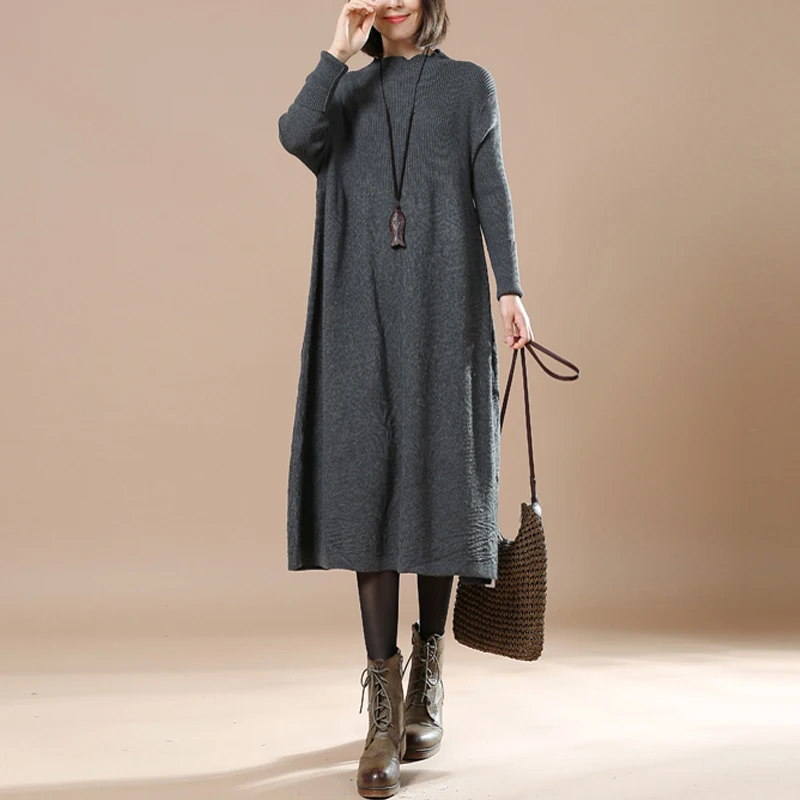 Женское трикотажное платье свитер с высоким воротником и длинным рукавом|dress
