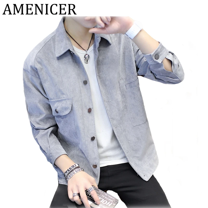 Мужская куртка-бомбер вельвет модная куртка кнопка карман Стиль человек новый