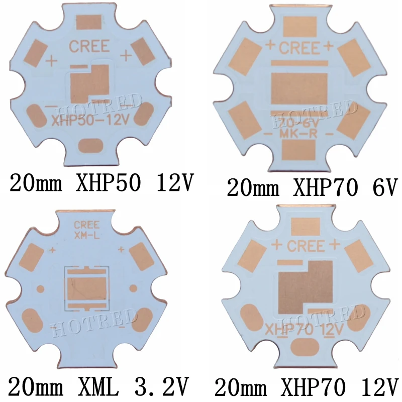 10 шт. 20 мм Cooper PCB Cree XPG XPG2 XPE XPE2 XML XML2 XHP50 XHP70 MKR 4 шт. 3535 светодиодный XPE XTE 6 в/12 В светодиодный радиатор 16 мм медная печатная плата