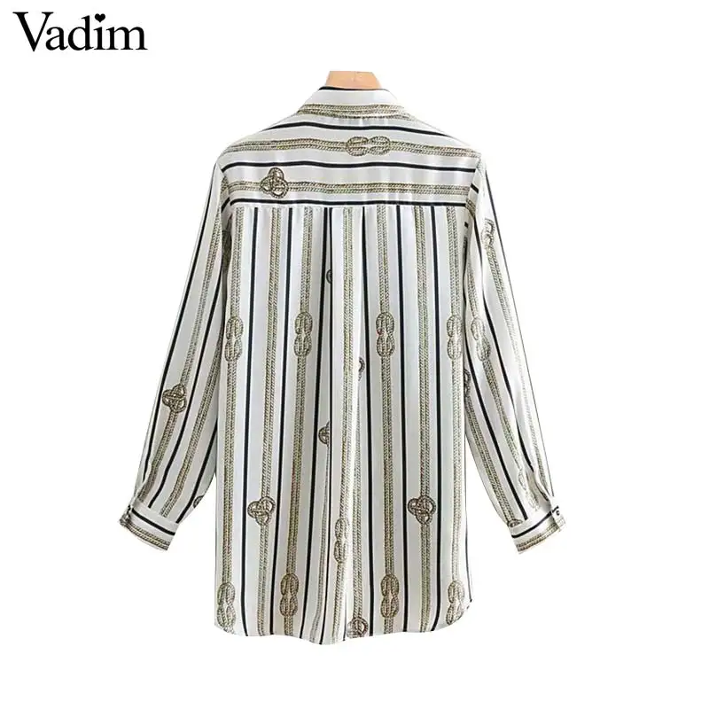 Vadim women striped prints long blouse sleeve turn down collar pocket pleated asymmetry shirts loose chic tops blusas LA824 |