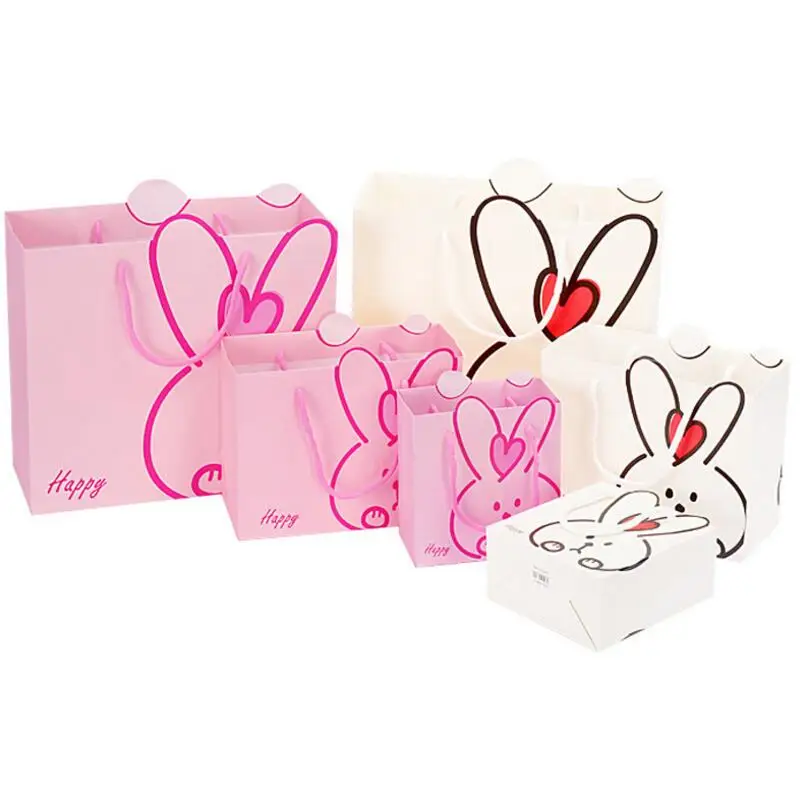 

10 Pcs/lot Paper Handbag Cartoon Rabbit Print Cute Candy Bag Wedding Christmas Birthday Party Gift Packaging Bags