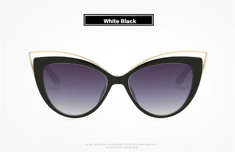White Black Роскошные Шарм Cat Eye Солнцезащитные очки Женские Модные Винтажные Защита от солнца очки элегантные Curve Дизайн очки ретро Кэти Холмс очки - Цвет линз: White Black