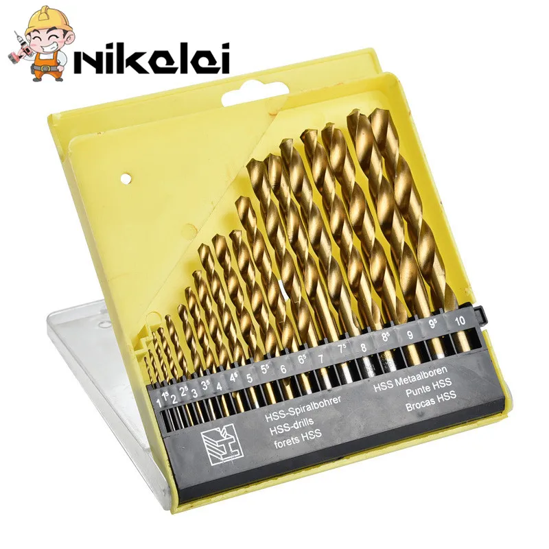 Новинка 19 шт./набор титановое Сверло HSS набор сверл 1 0 ~ 10 мм Круглый хвостовик для