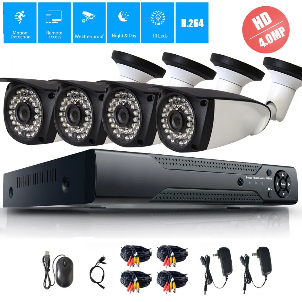 4MP 4CH система безопасности AHD DVR CCTV Системы 4.0MP Крытый Водонепроницаемый