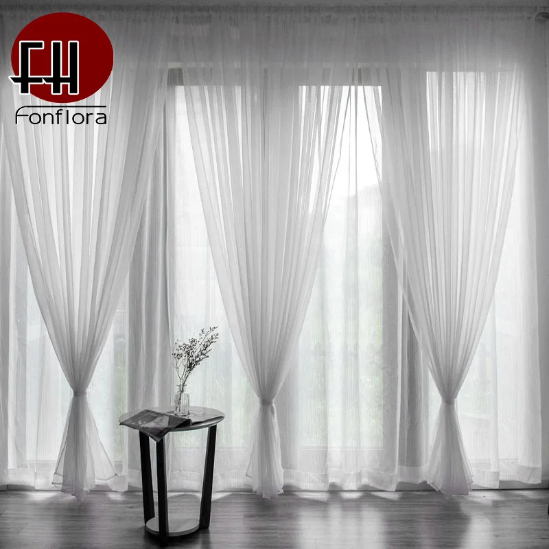 Белые тюлевые шторы для гостиной однотонные прозрачные Занавески Из Органзы