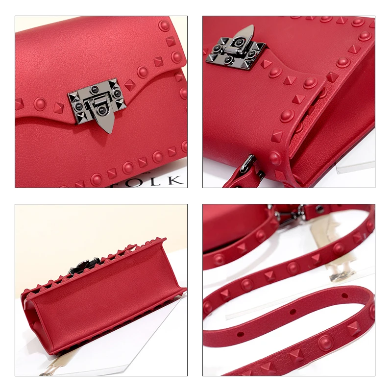 Сумка на плечо из ПВХ с заклепками женская милая маленькая квадратная