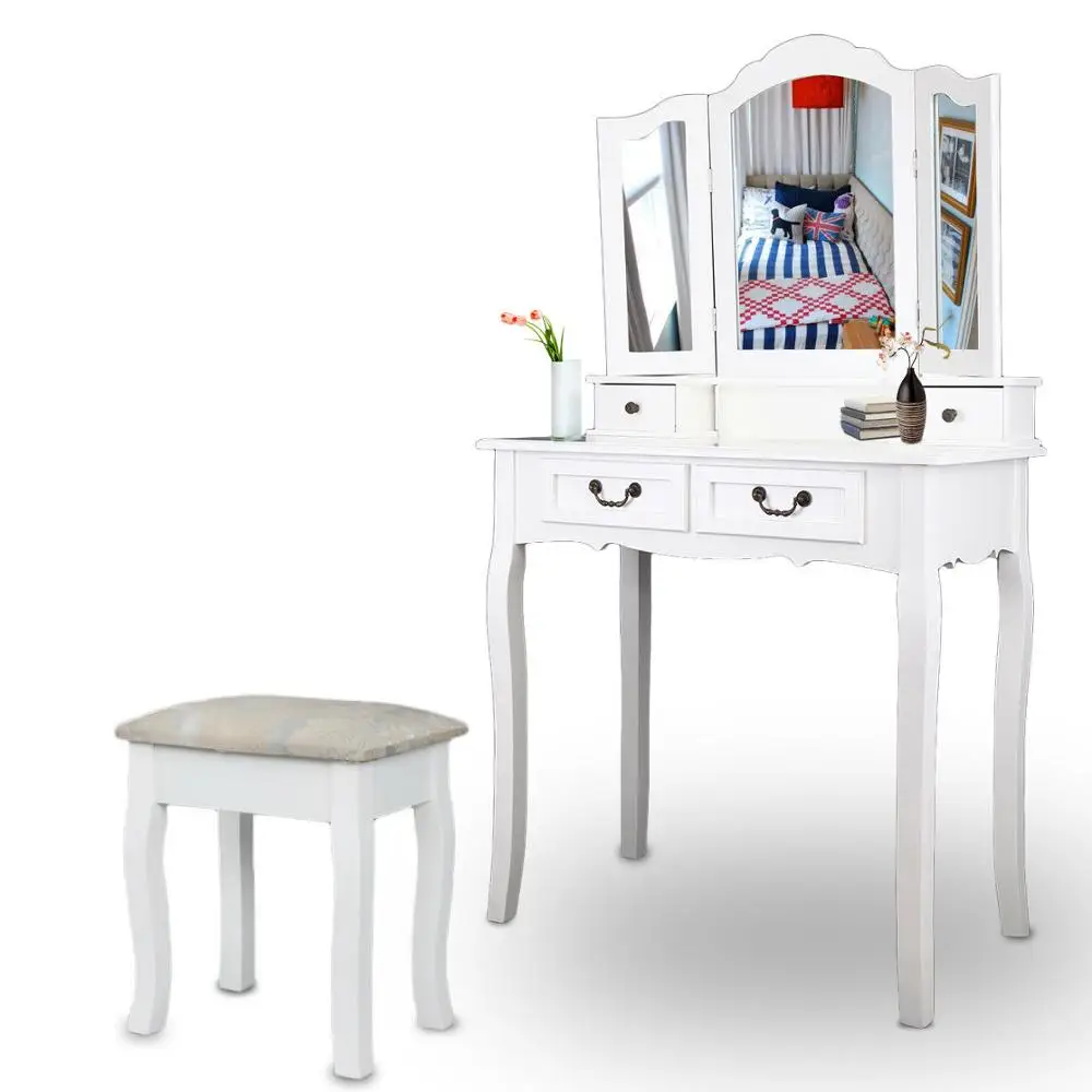 Туалетный столик 4 ящика стул зеркало белый стол для макияжа спальни|Комоды| |