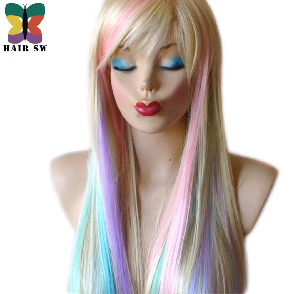 Волосы SW длинные прямые синтетические волосы Фея Принцесса парик красочные