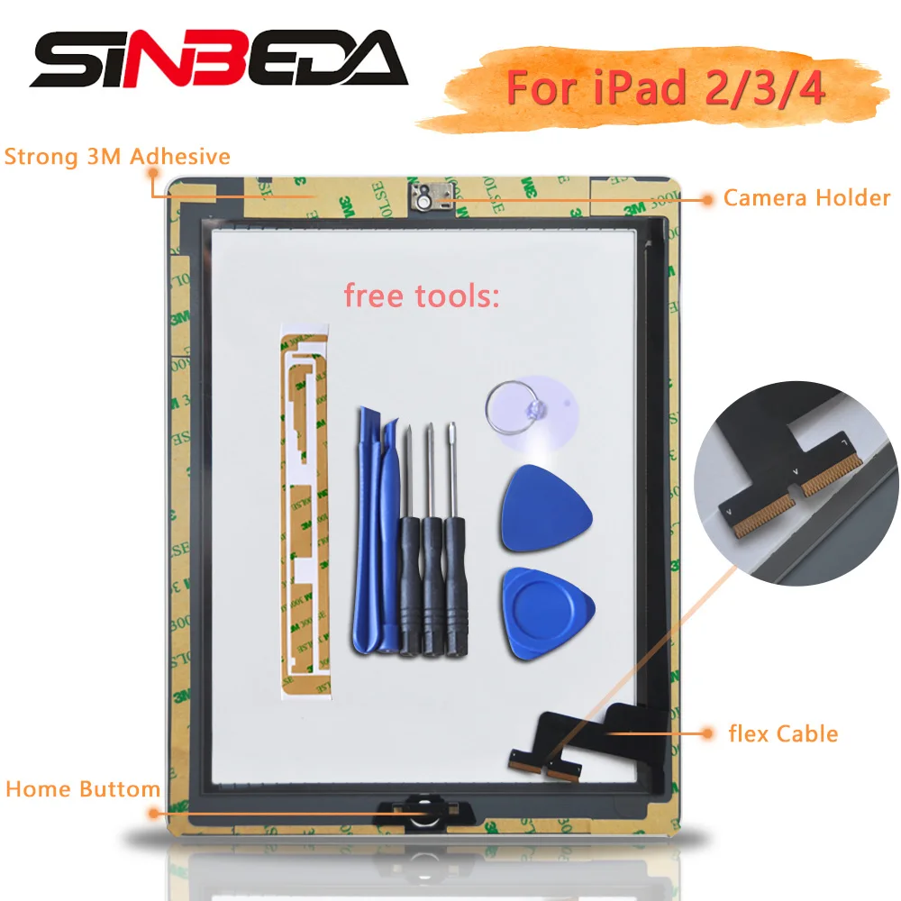 Sinbeda 9 7 ''для iPad 2/3/4 A1395 A1458 Передняя стеклянная панель кодирующий