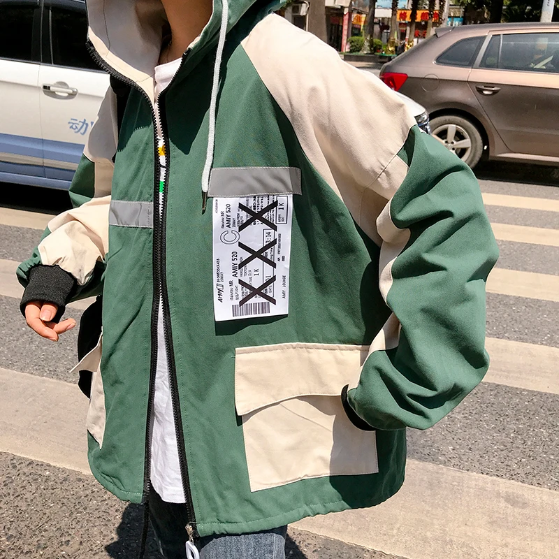 Dark Green Plegie Harajuku Женская куртка большого размера в стиле пэчворк, весна, новая верхняя одежда, пальто в стиле хип-хоп, уличная одежда, свободные BF стильные куртки с капюшоном - Цвет: Dark Green