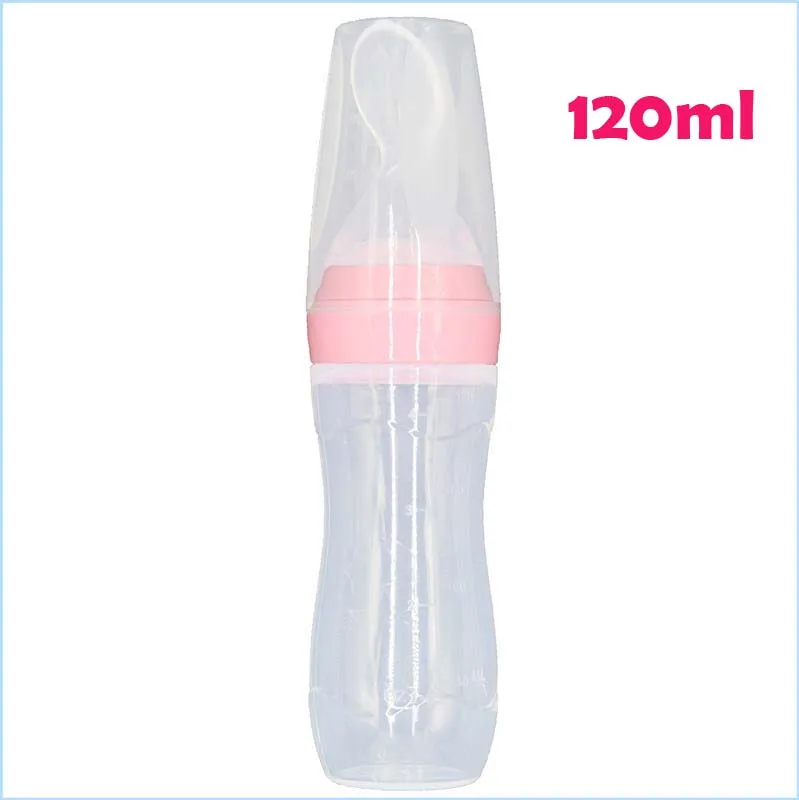 120ml pink 90/120 мл, мягкая силиконовая пищевая добавка для младенцев, бутылочки для кормления из рисовых зерен, ложка, чашка для хранения молока - Цвет: 120ml pink