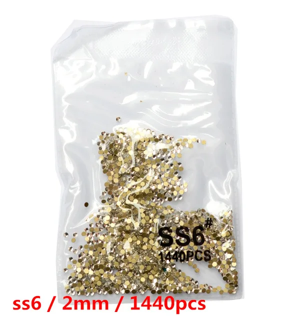 Gold whit ss6 1440pc 2019Newest~ 1440 шт./пакет ss3-ss8 Кристаллы Дизайн ногтей Стразы Украшения Стекло камни чистое Золотое Б ез исправлений стразы - Цвет: Gold whit ss6 1440pc