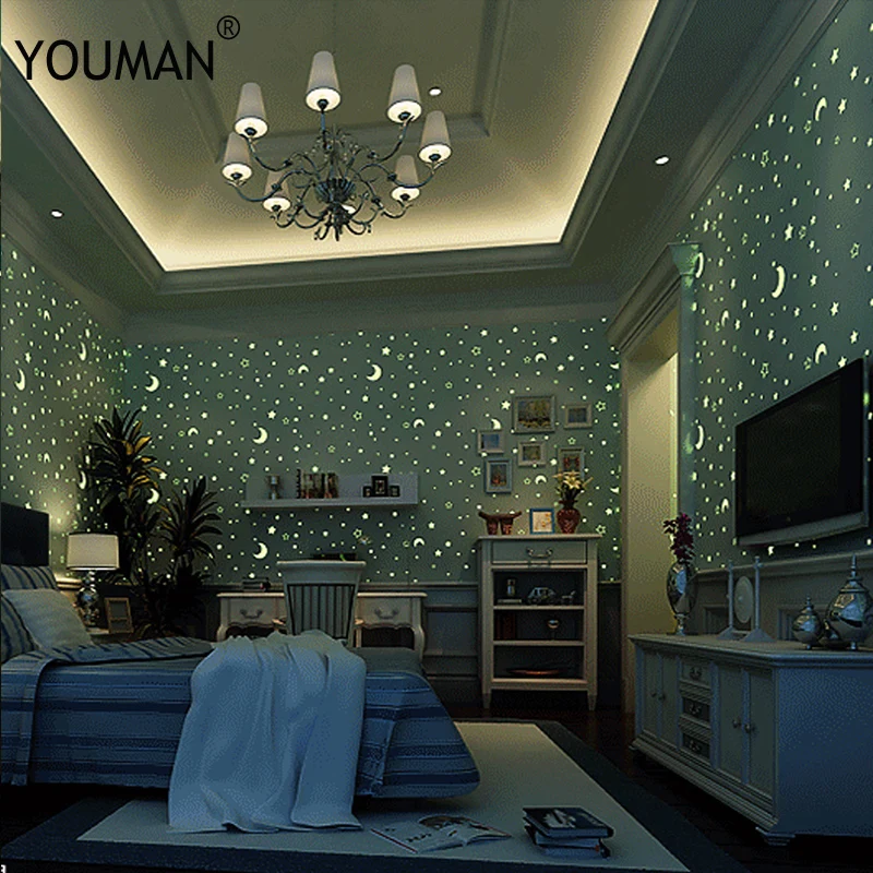 

Wallpapers Youman 3D Modern Luminous Wallpaper TV Background Kid Room Living Room Bedroom Boy Girl Cartoon Moon Star Fluorescent