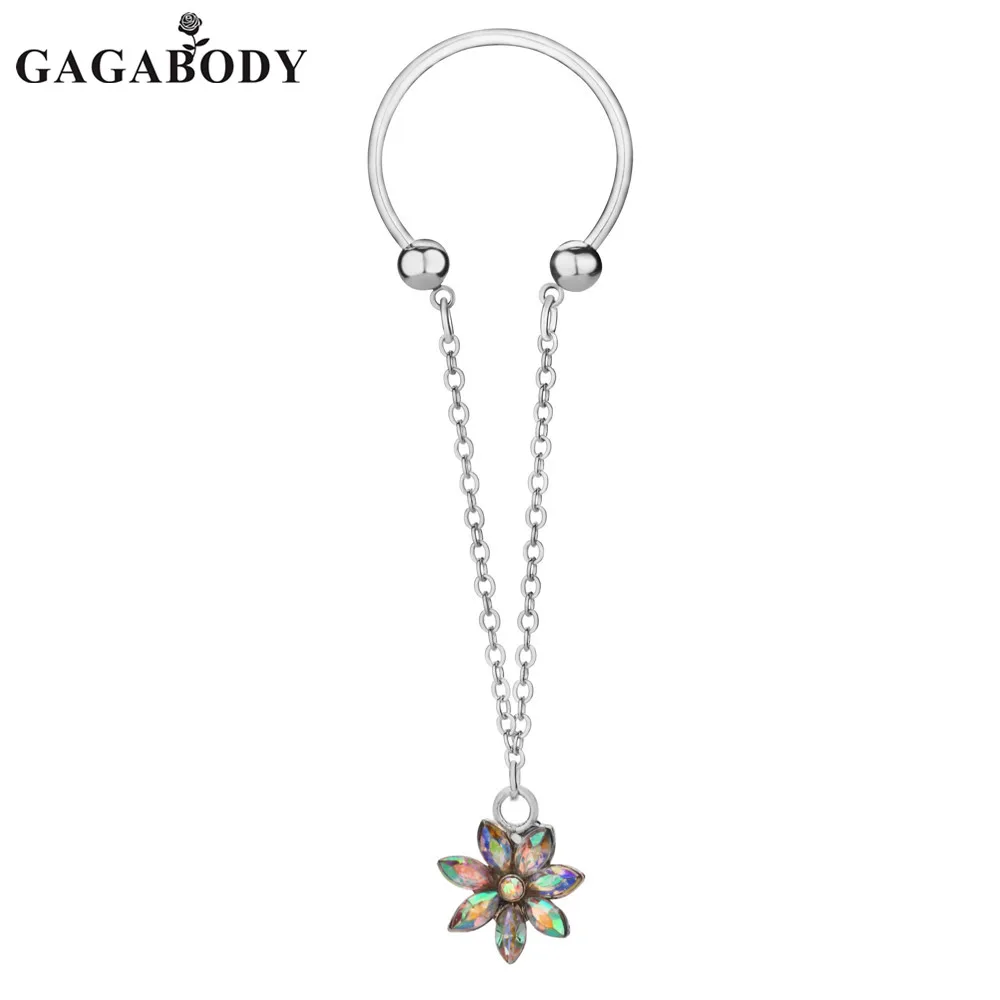 Новые 1 пара длинная цепь хирургическая сталь цветок соска для мужчин ювелирные