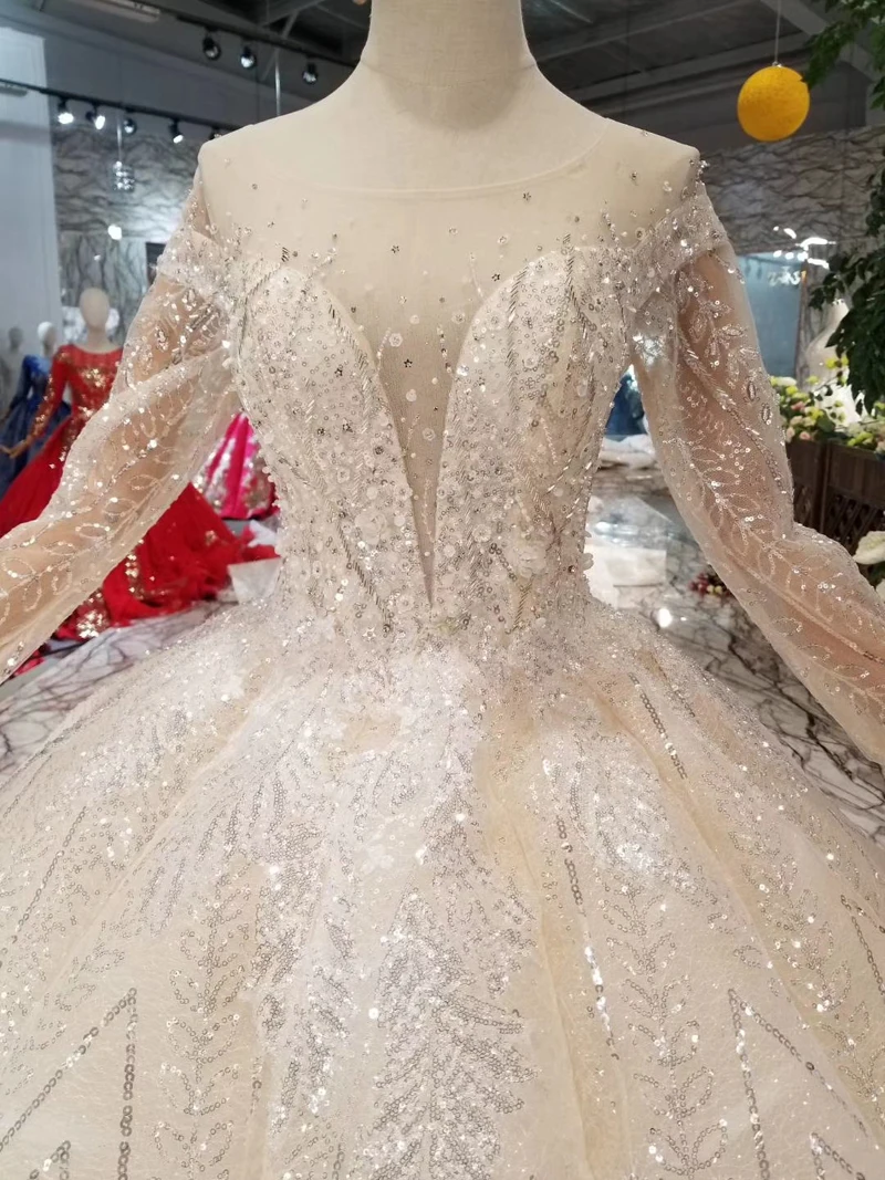 HTL048 International new material wedding dresses with glitter o-neck swollen ball gown hot sale 2020 floor length | Свадьбы и