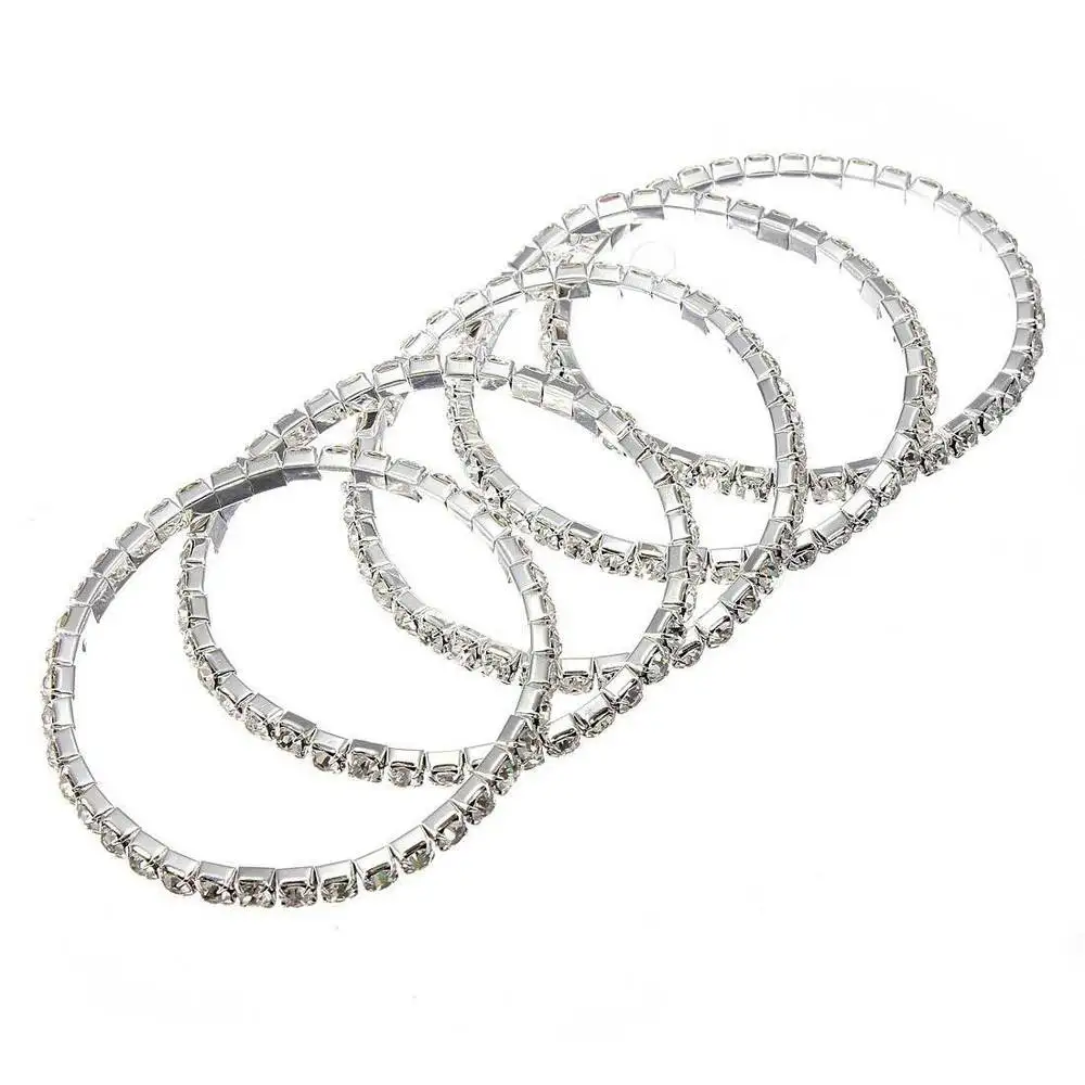 BestPrice 5pcs Silver Elastic Wedding Bridal Diamante Crystal Bracelet Bangle |