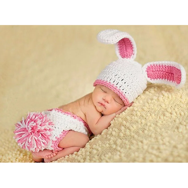 

Costume Baby Hat Short Set Handmade Knit Crochet Newborn Photography Props Cute Rabbit Baby Hat and Shorts MH031