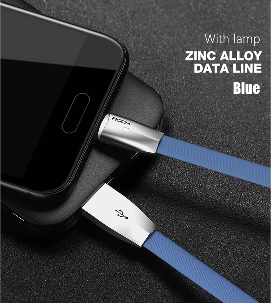 ROCK 2A 3D светодиодный светильник Micro USB кабель цинковый сплав светодиодный Кабель Microusb для samsung Htc кабель быстрой зарядки для Xiaomi huawei