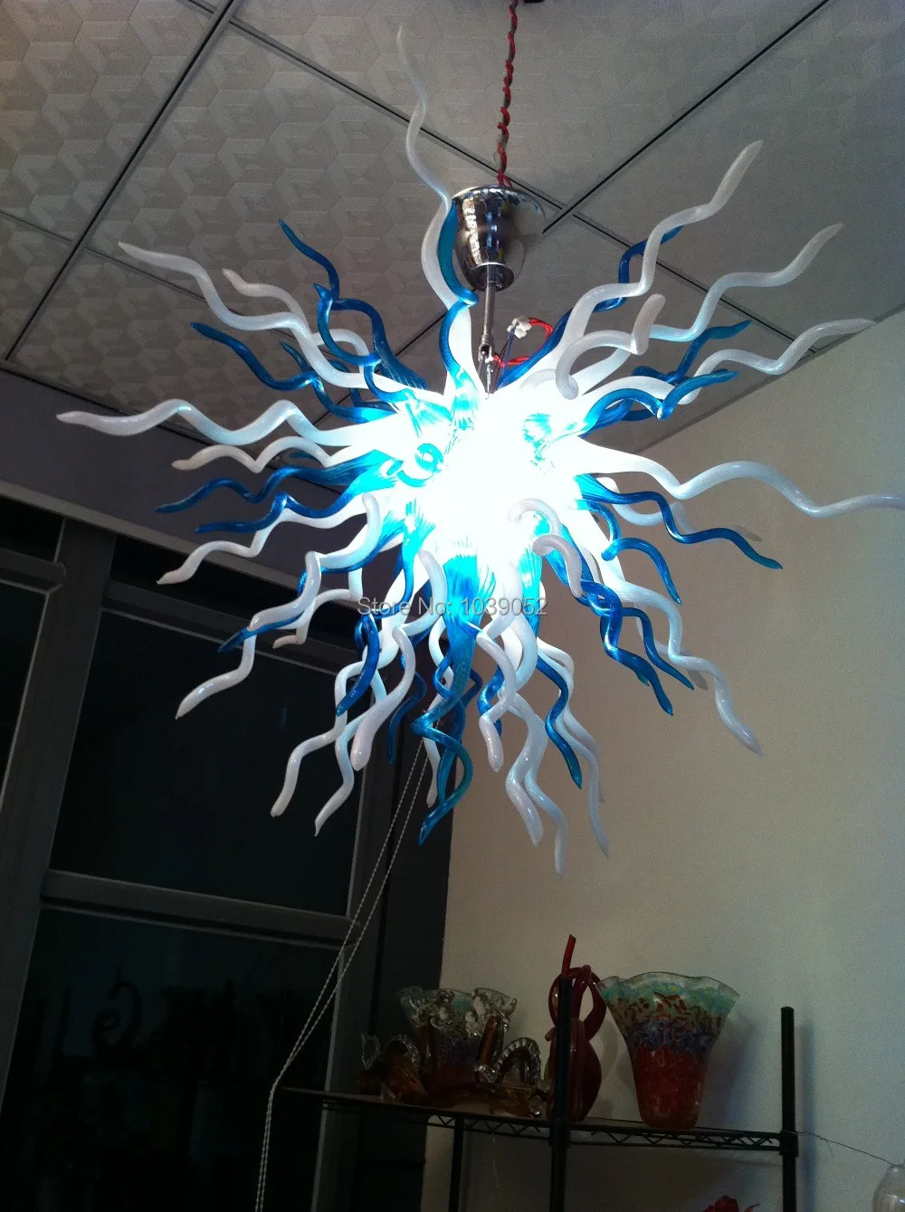 

Blue and White Blown Glass Crystal Chandeliers For Living Room