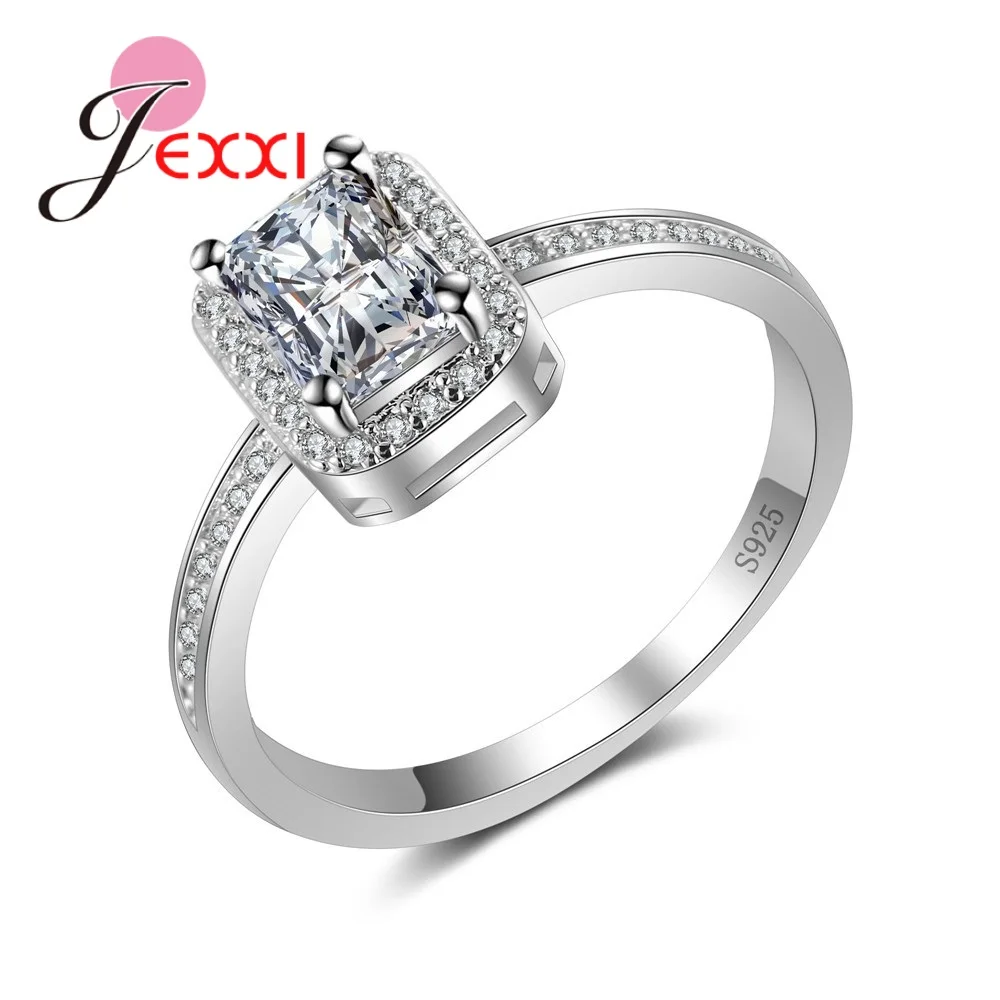 

Zircons Band Rings For Party Women Wedding Anniversary High Polish 925 Sterling Silver Setting Big Rectangle Crystal Ring