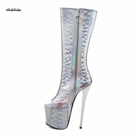 19cm heels woman high boots nightclub trasparente coruscate botas mujer peep toe sexy lovers interest boots platform puls34 47